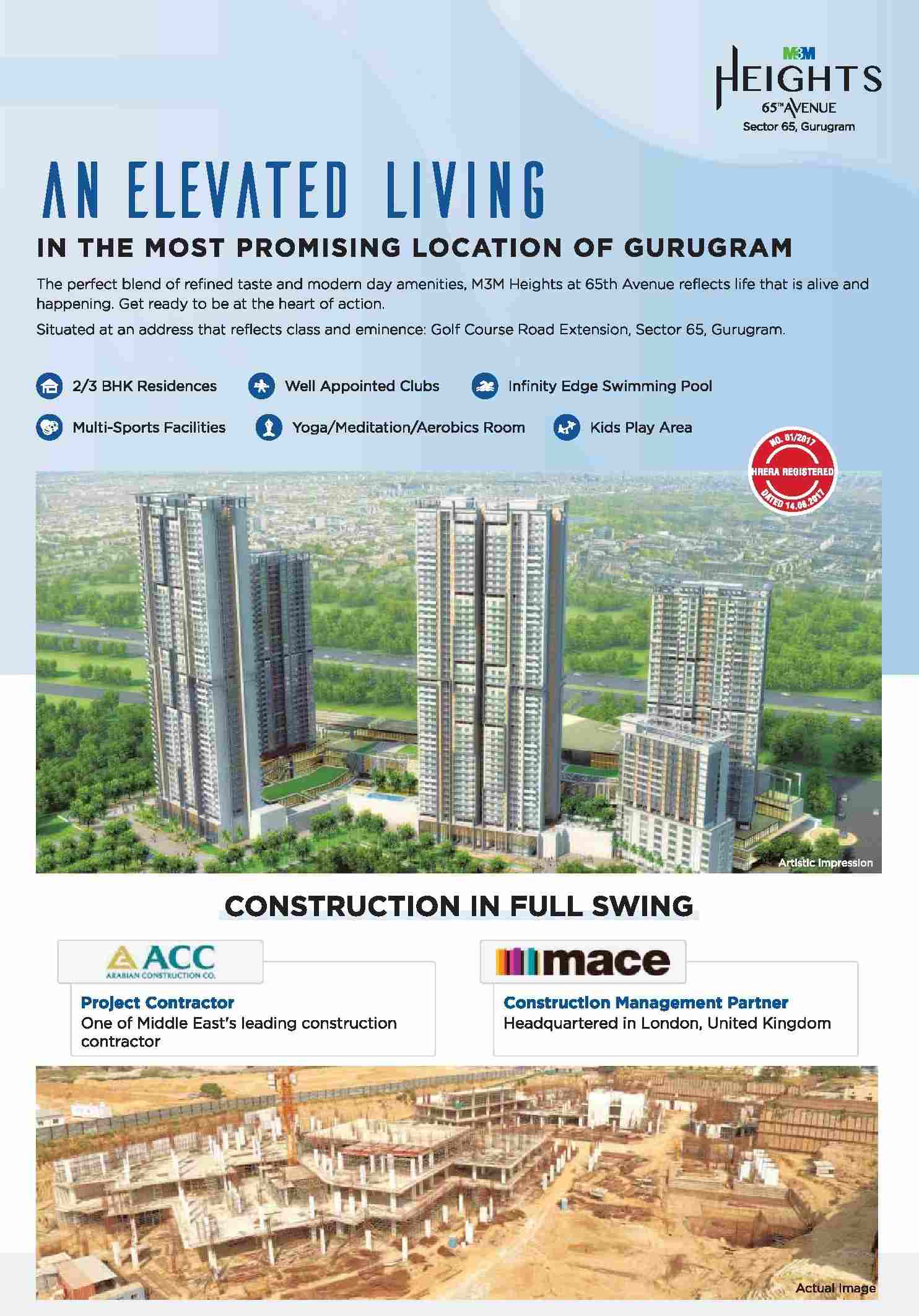 Experience the perfect blend of refined taste & modern day amenities at M3M Heights 65th Avenue, Gurgaon Update